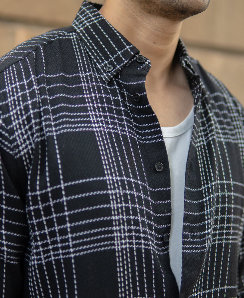 Black Structured Checked Shirt