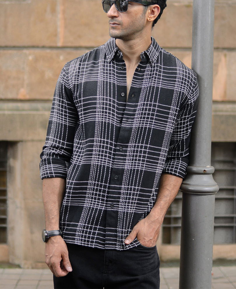 Black Structured Checked Shirt