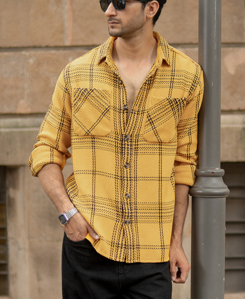 Mustard Yellow Structured Check Shirt