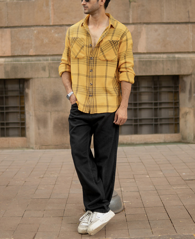Mustard Yellow Structured Check Shirt