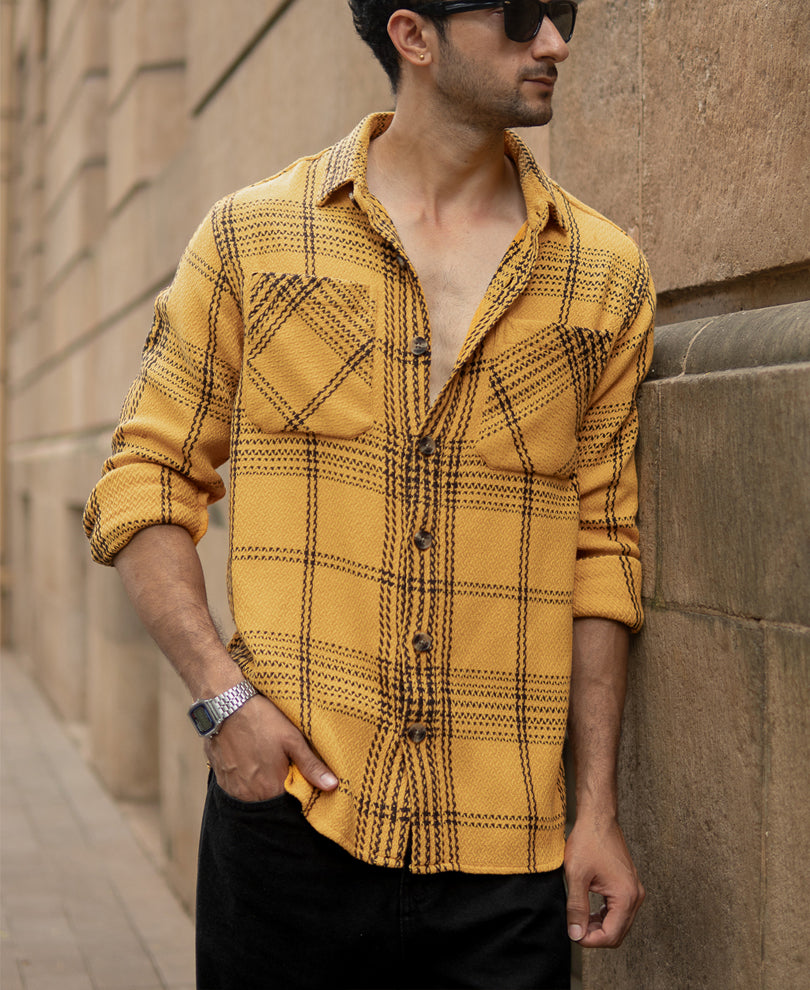 Mustard Yellow Structured Check Shirt