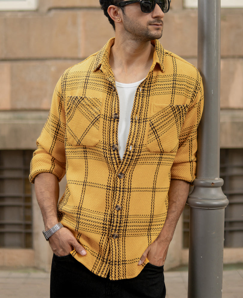 Mustard Yellow Structured Check Shirt