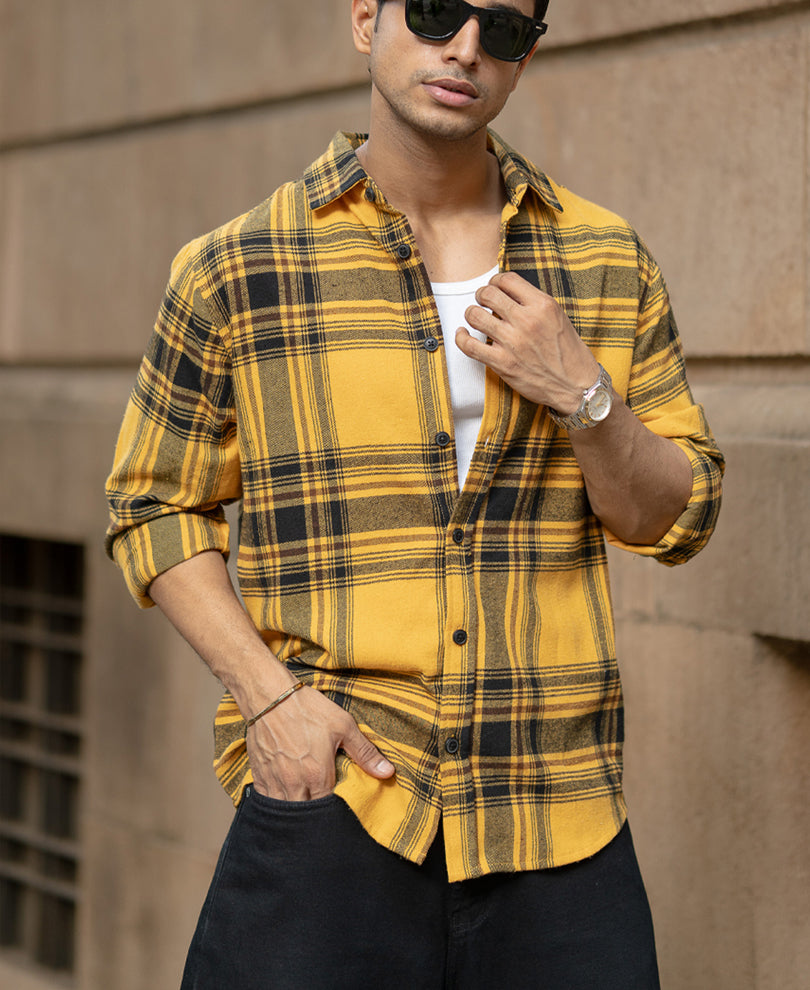 Mustard Brushed Checks Shirt