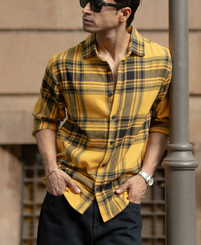 Mustard Brushed Checks Shirt