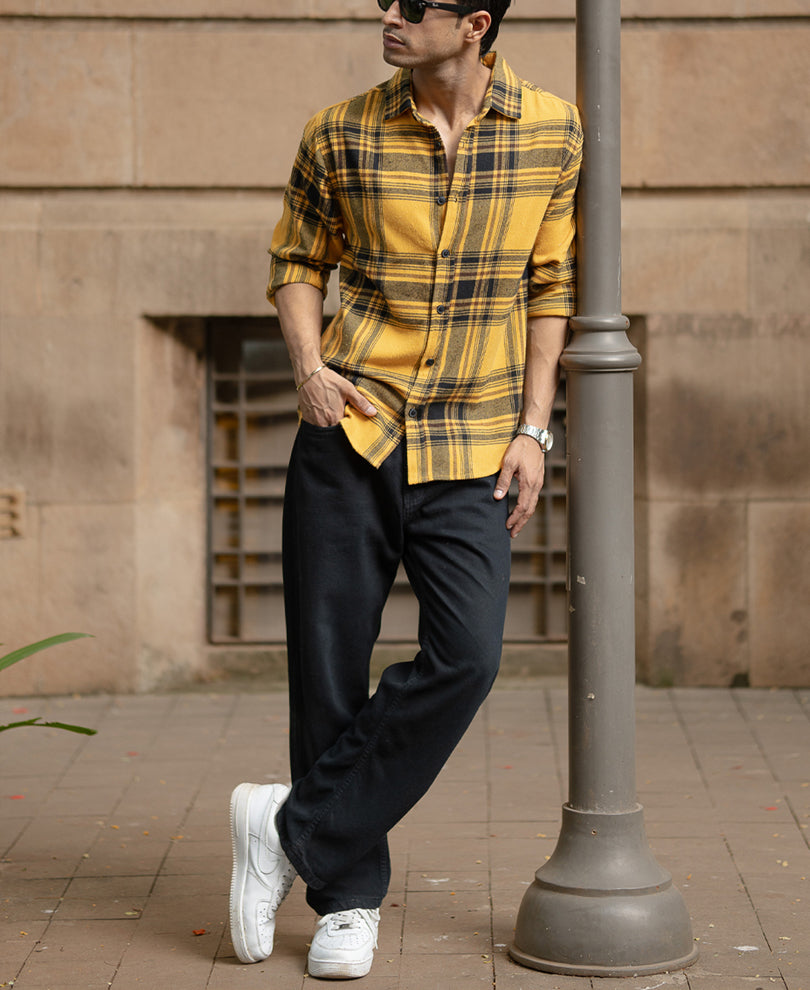 Mustard Brushed Checks Shirt