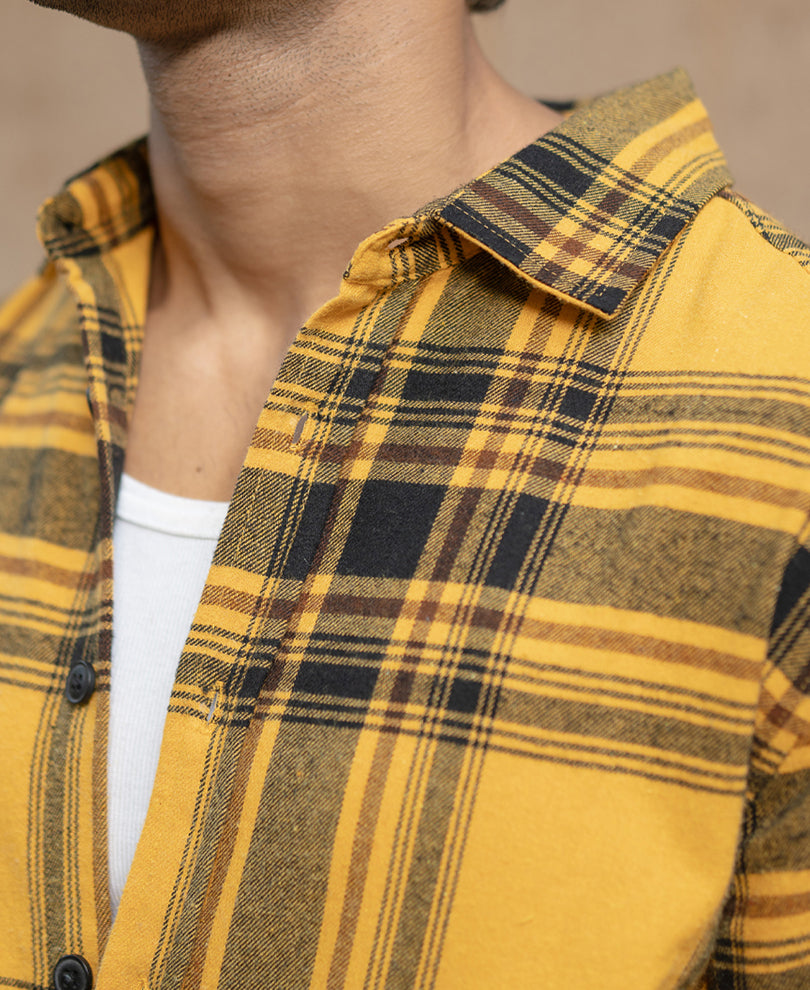 Mustard Brushed Checks Shirt