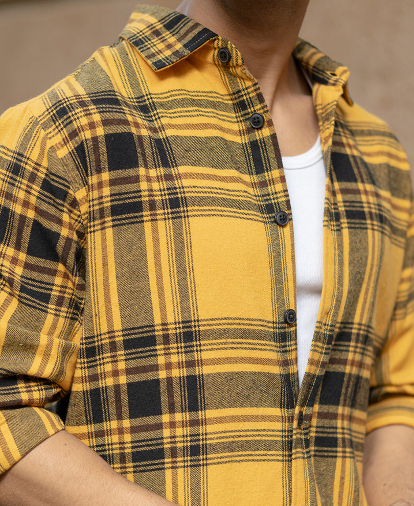 Mustard Brushed Checks Shirt
