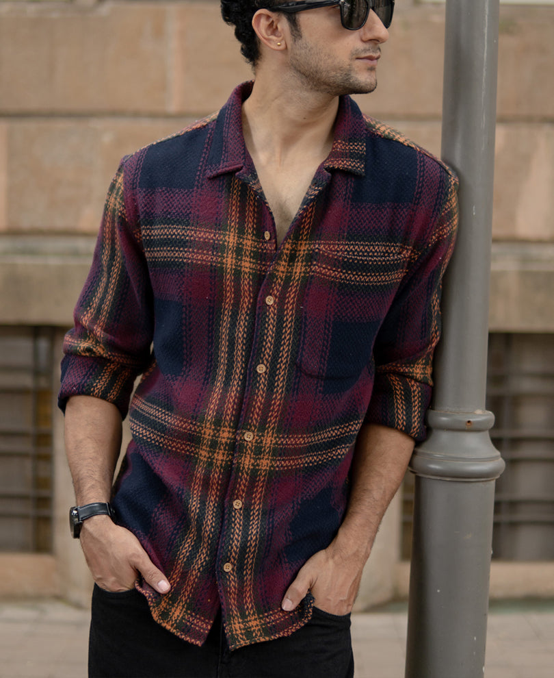 Multicolour Structured Checked Full Sleeves Shirt