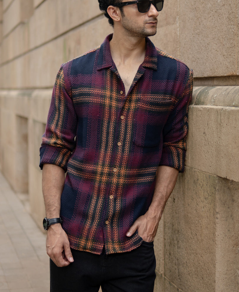 Multicolour Structured Checked Full Sleeves Shirt