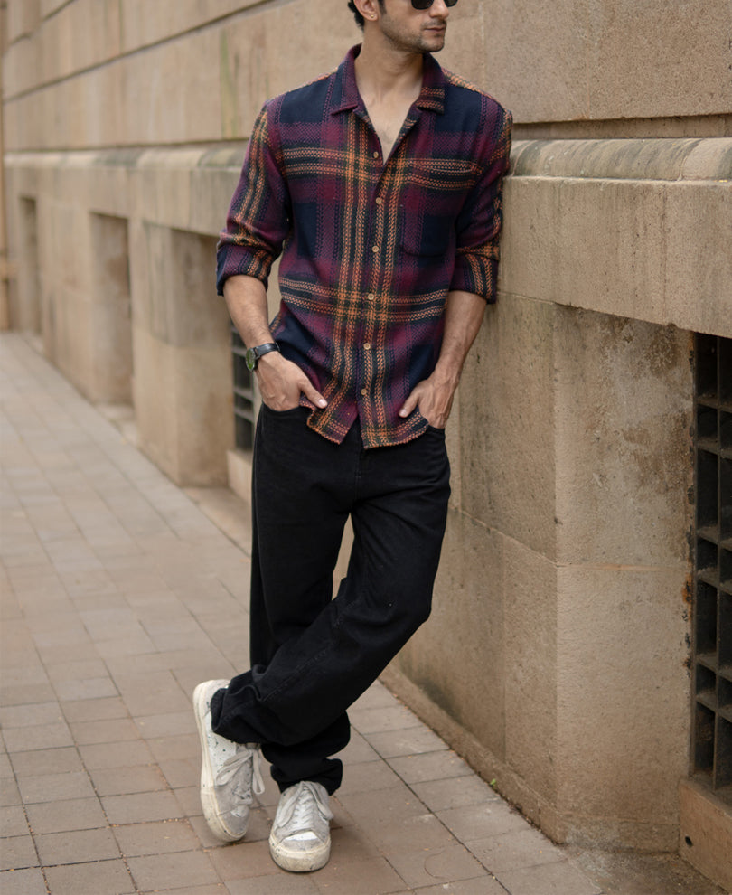 Multicolour Structured Checked Full Sleeves Shirt