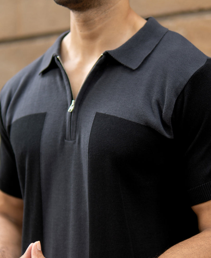 Dark Grey Panelled Knit T-Shirt