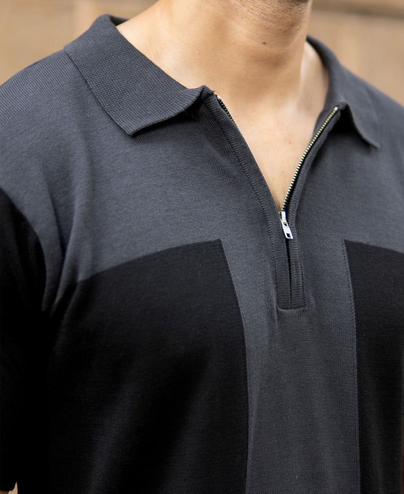 Dark Grey Panelled Knit T-Shirt