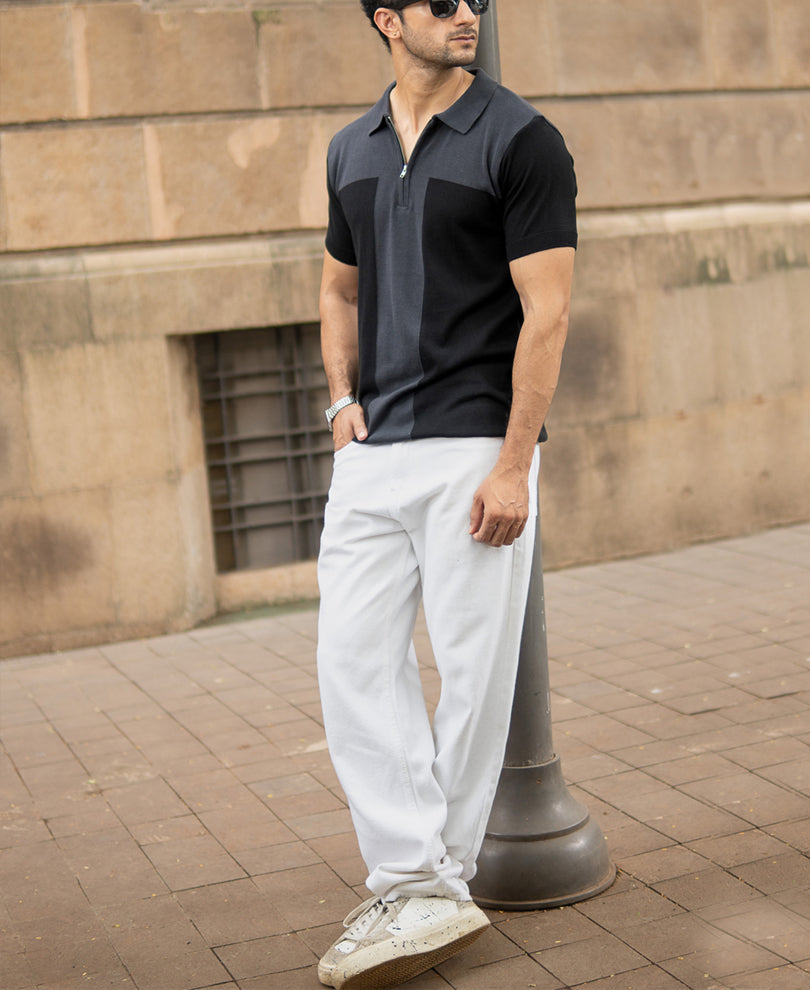Dark Grey Panelled Knit T-Shirt