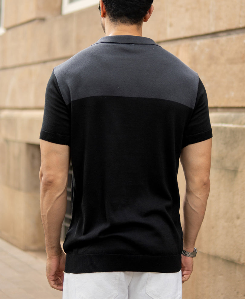 Dark Grey Panelled Knit T-Shirt