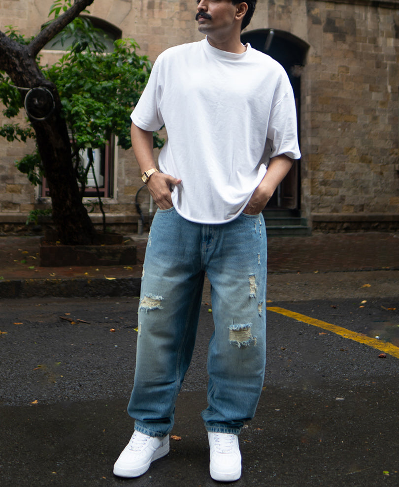 Blue Baggy Ripped Jeans