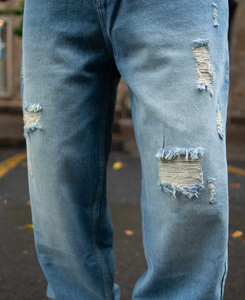 Blue Baggy Ripped Jeans