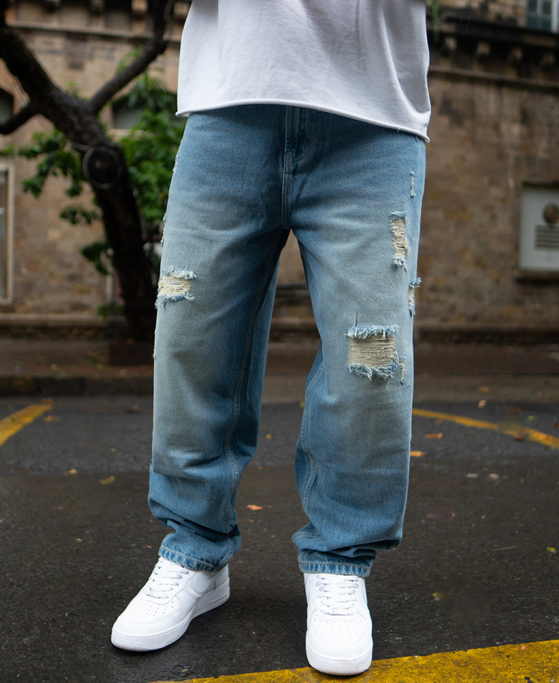 Blue Baggy Ripped Jeans