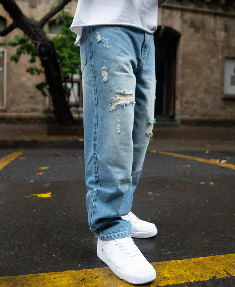 Blue Baggy Ripped Jeans