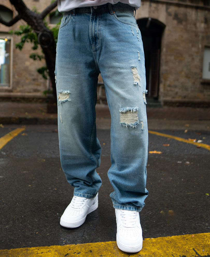 Blue Baggy Ripped Jeans