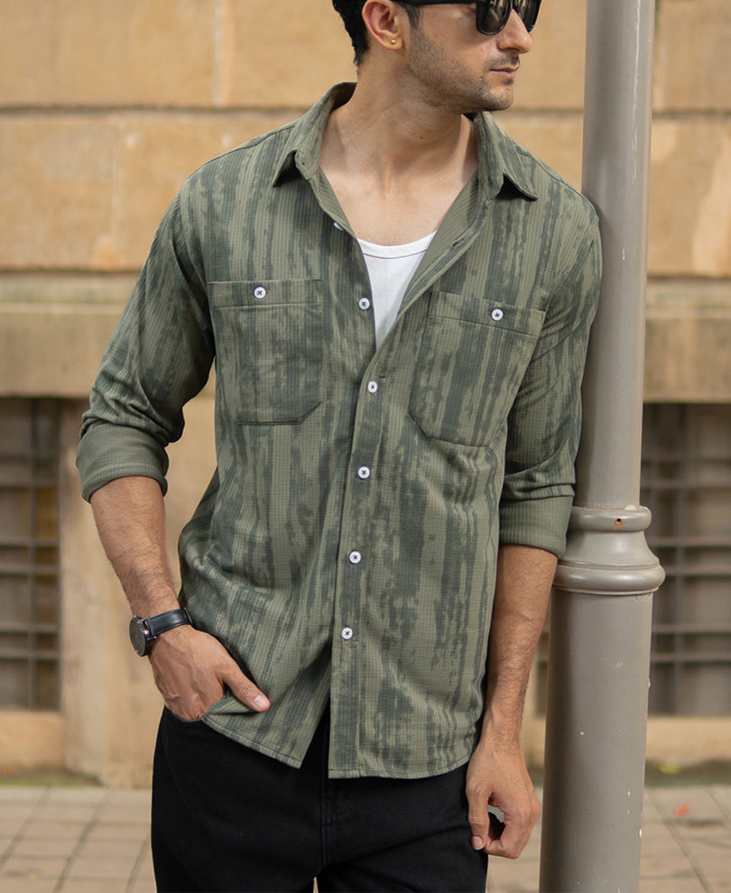 Green Printed Shirt With Pockets