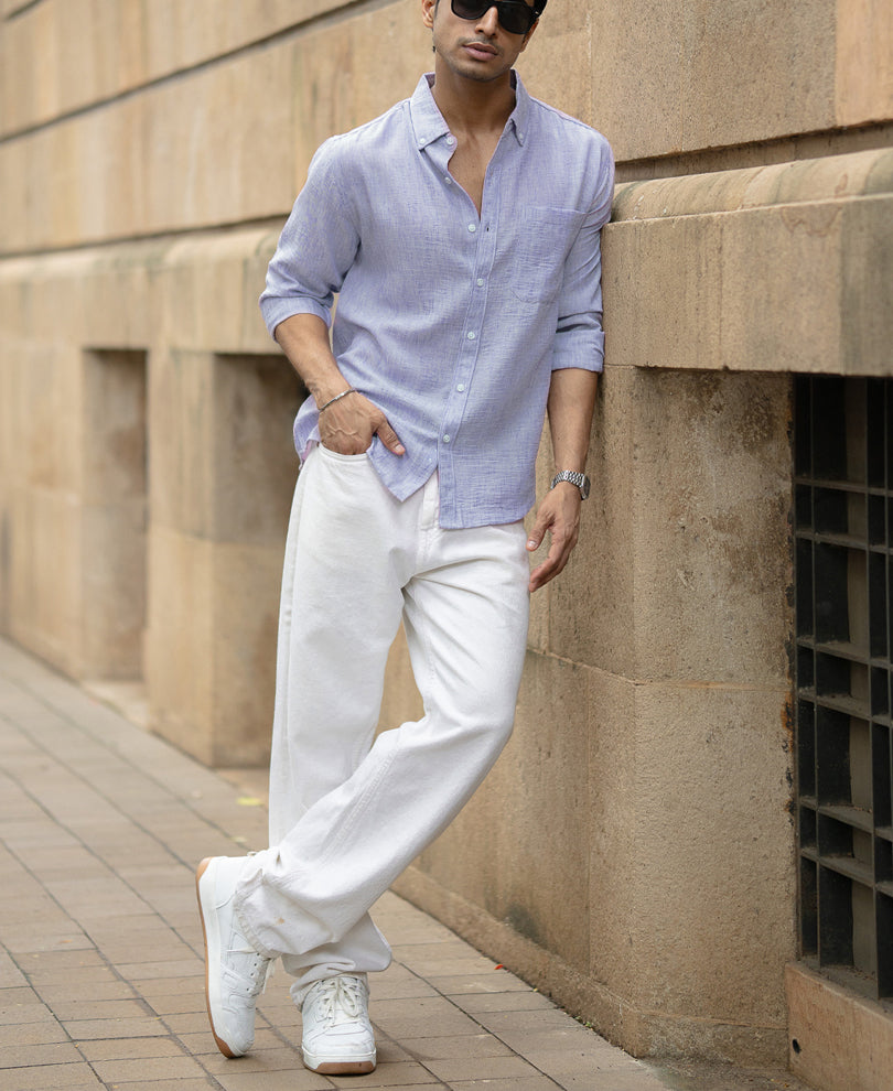 Light Blue Slub Textured Shirt