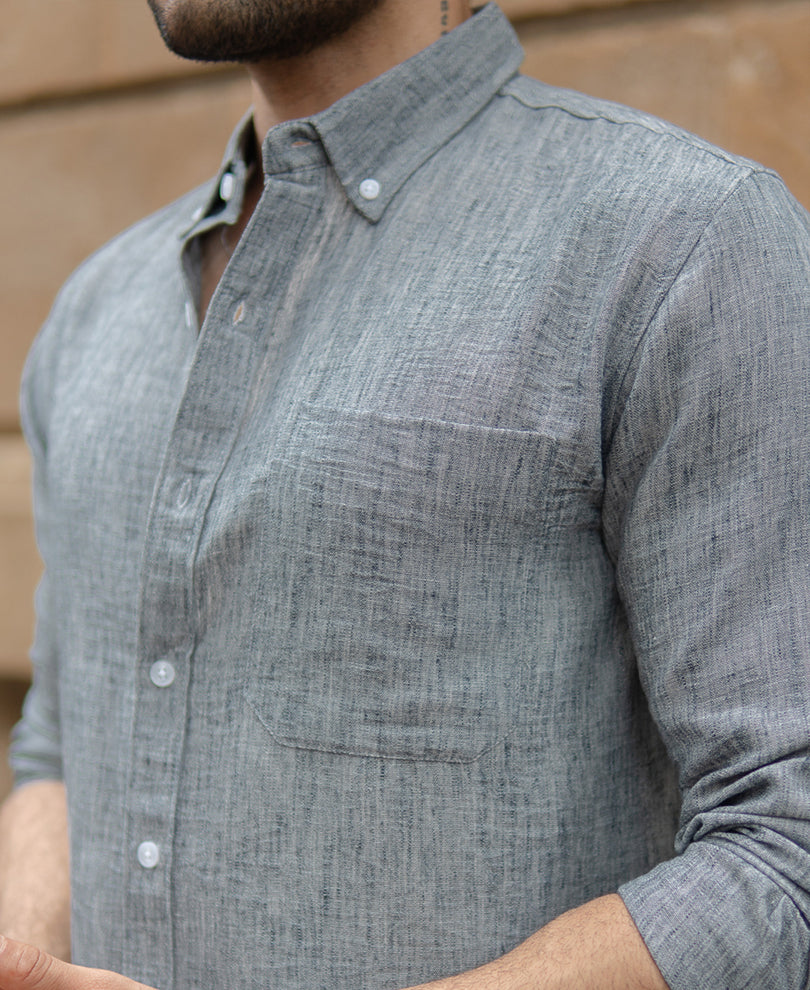 Light Grey Slub Textured Full Sleeves Shirt