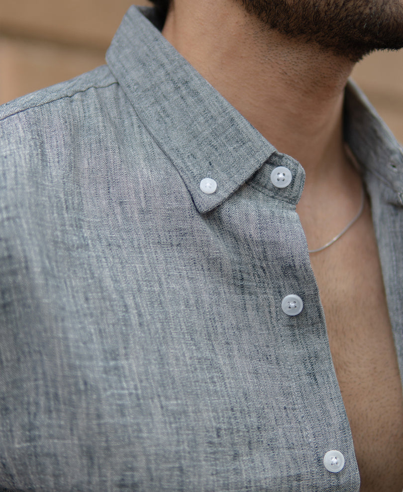 Light Grey Slub Textured Full Sleeves Shirt