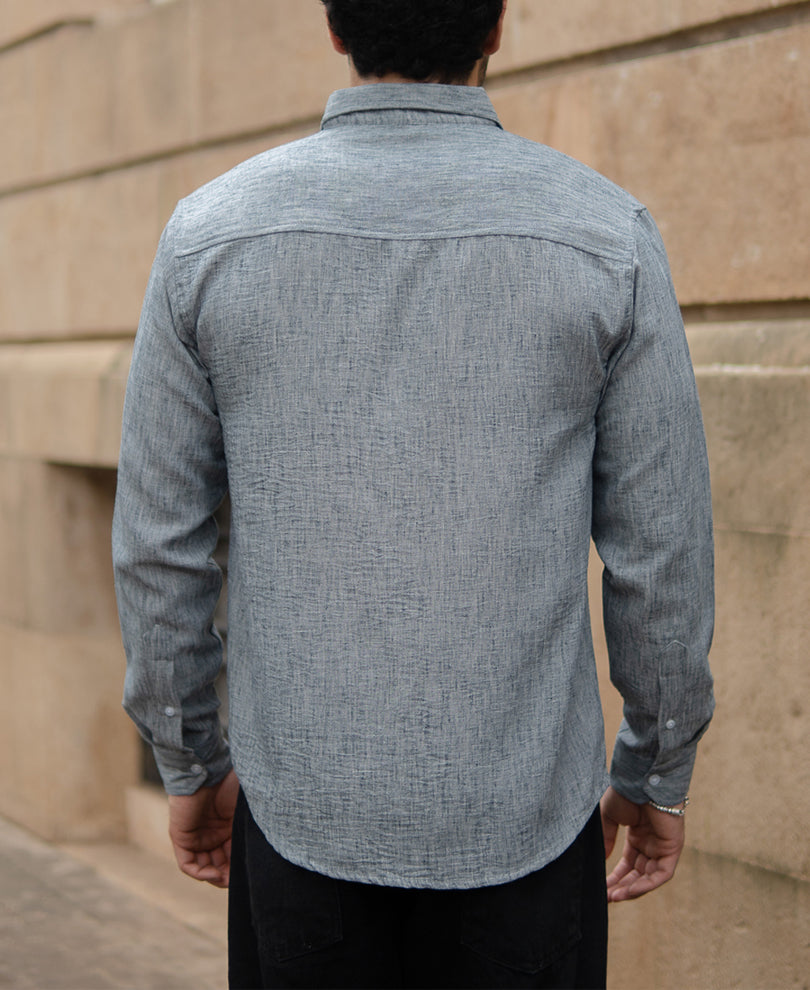 Light Grey Slub Textured Full Sleeves Shirt