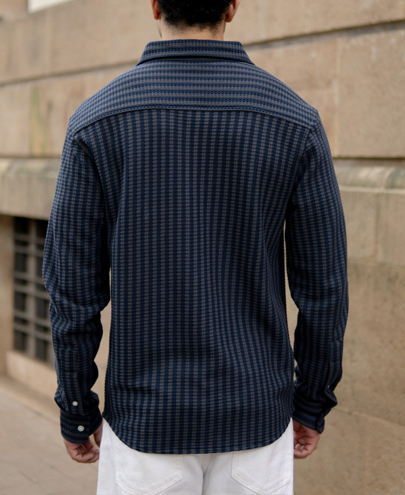 Grey Knit Structured Stripe Shirt