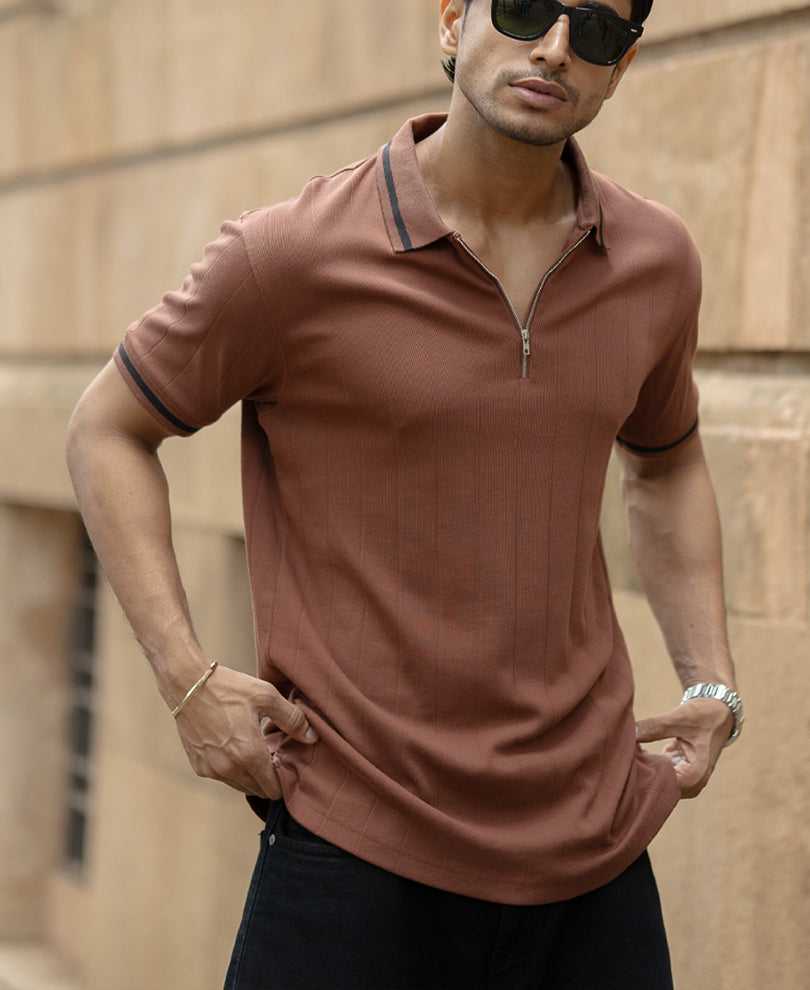 Dark Tan Zipper T-Shirt