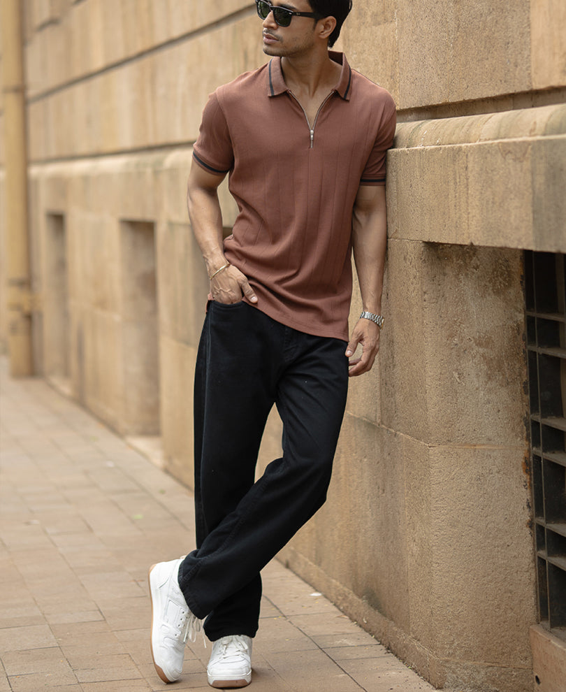 Dark Tan Zipper T-Shirt
