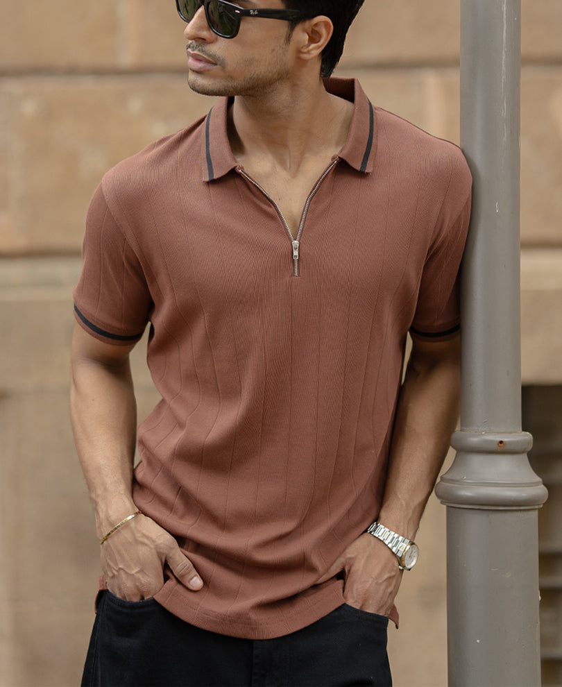 Dark Tan Zipper T-Shirt