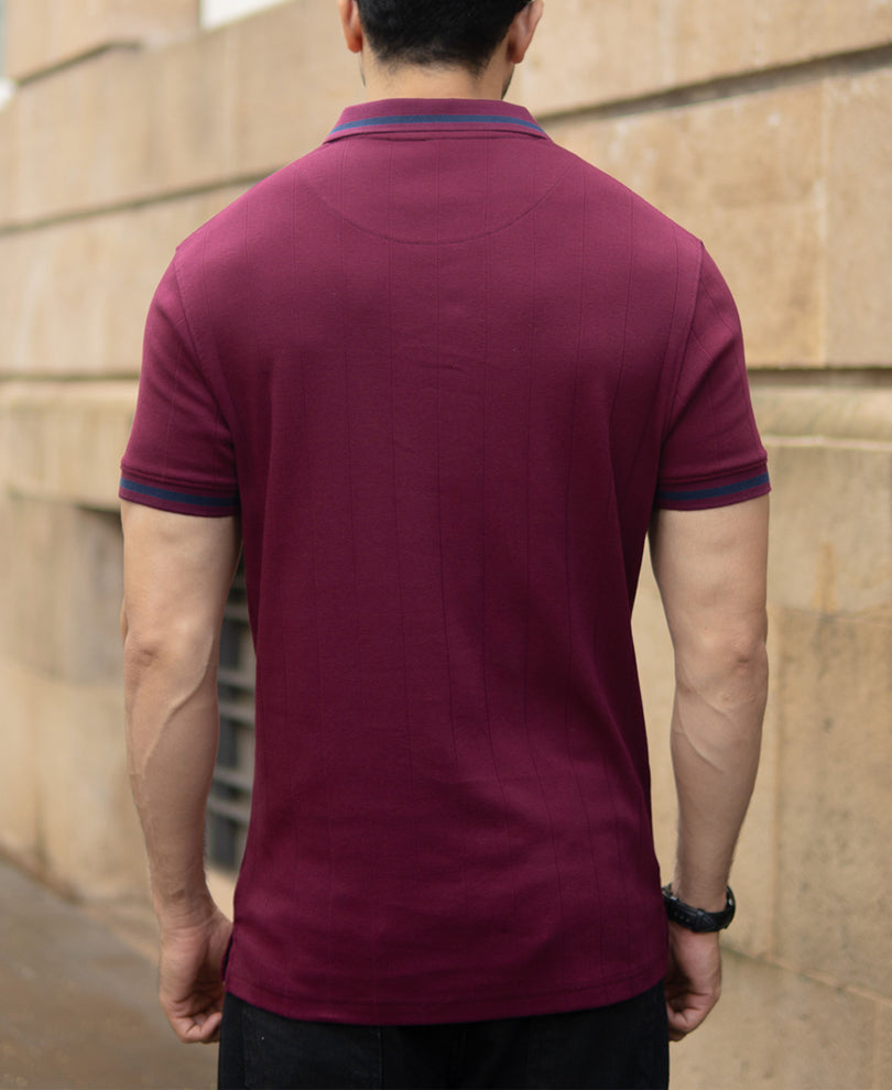 Maroon Knit Zipper T-Shirt