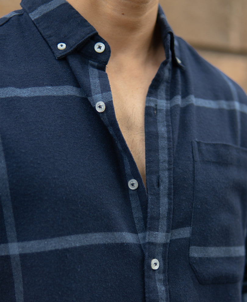 Dark Navy Brushed Checks Shirt