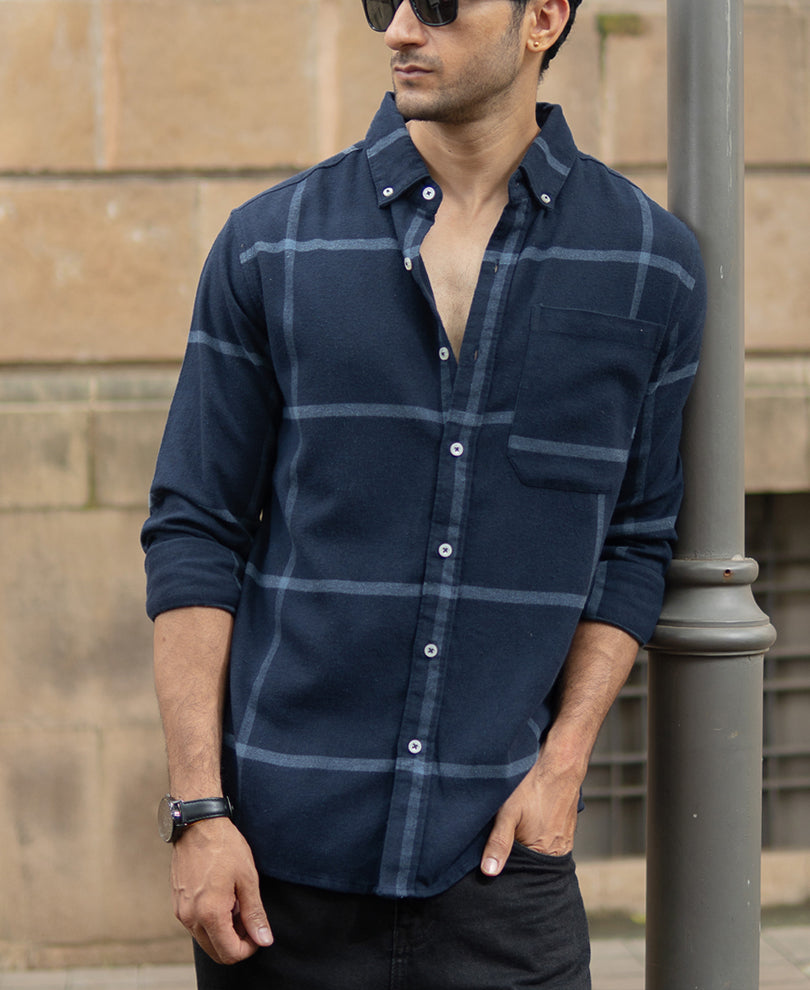 Dark Navy Brushed Checks Shirt