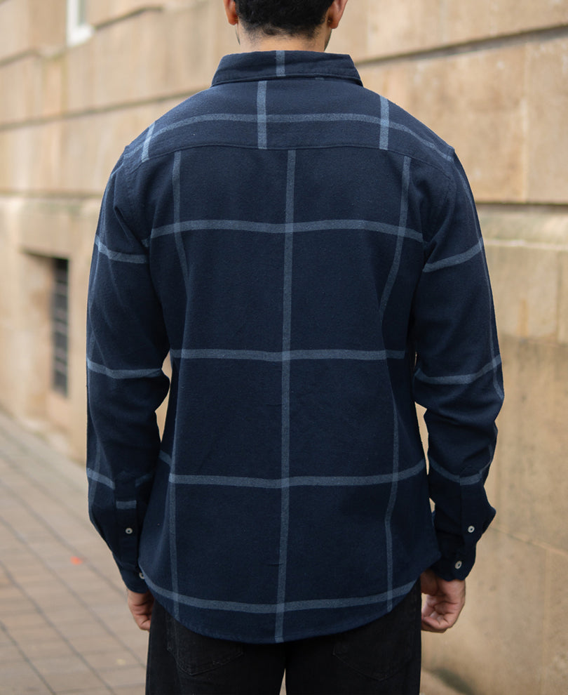 Dark Navy Brushed Checks Shirt