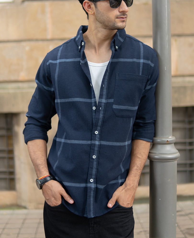 Dark Navy Brushed Checks Shirt