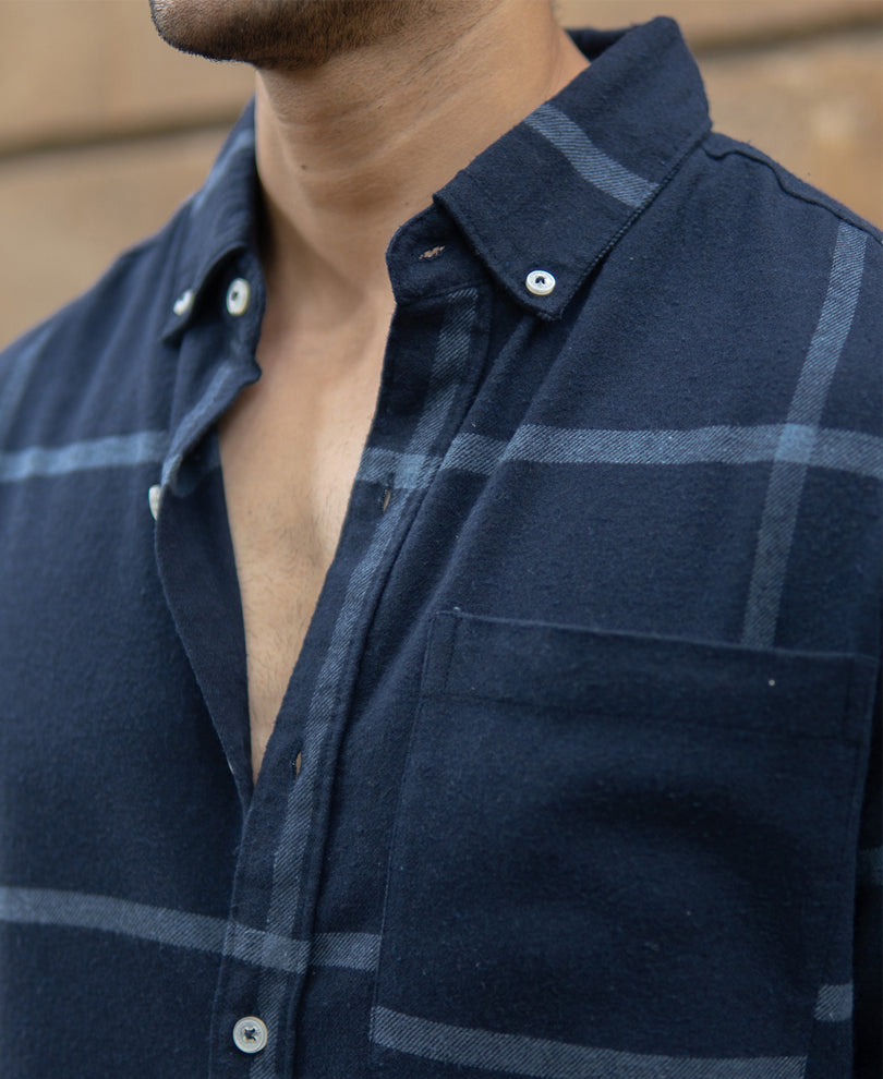 Dark Navy Brushed Checks Shirt
