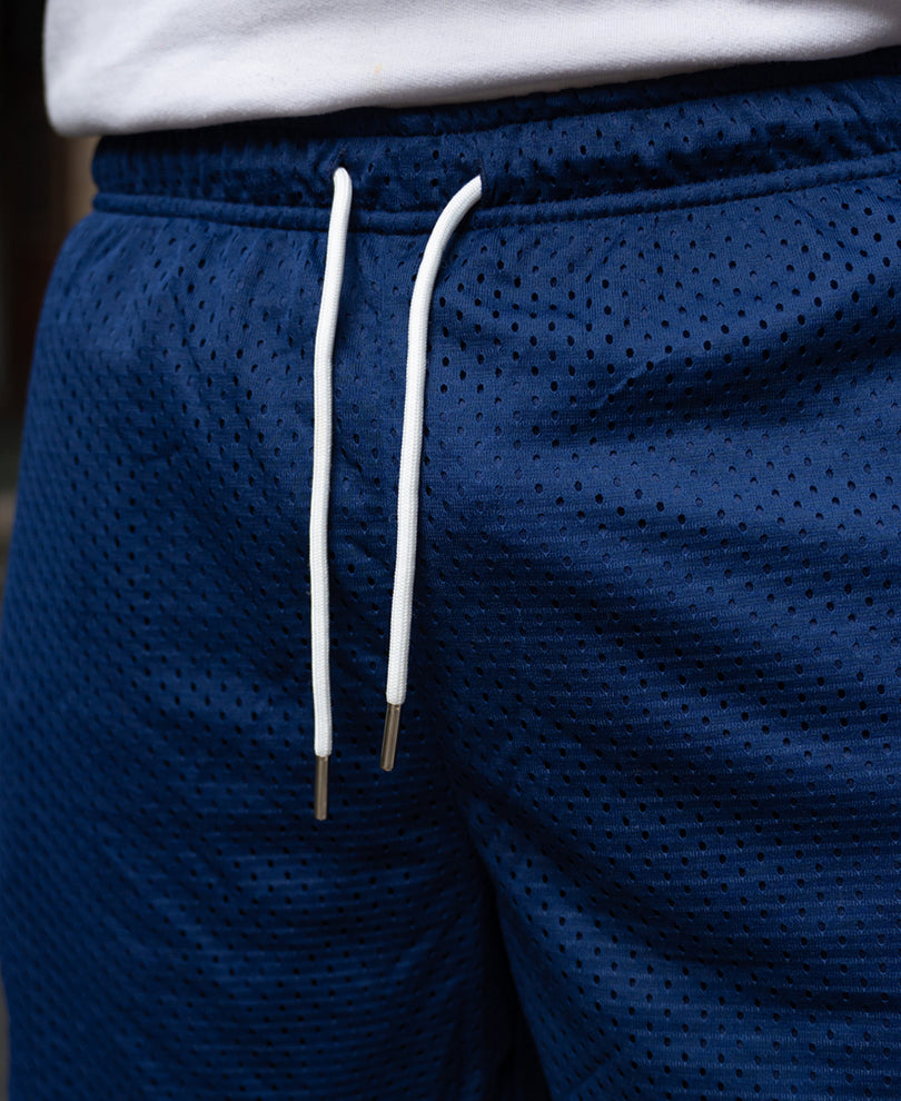 Navy Embroidered Mesh Short