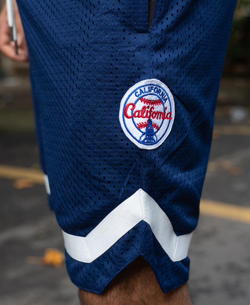Navy Embroidered Mesh Short