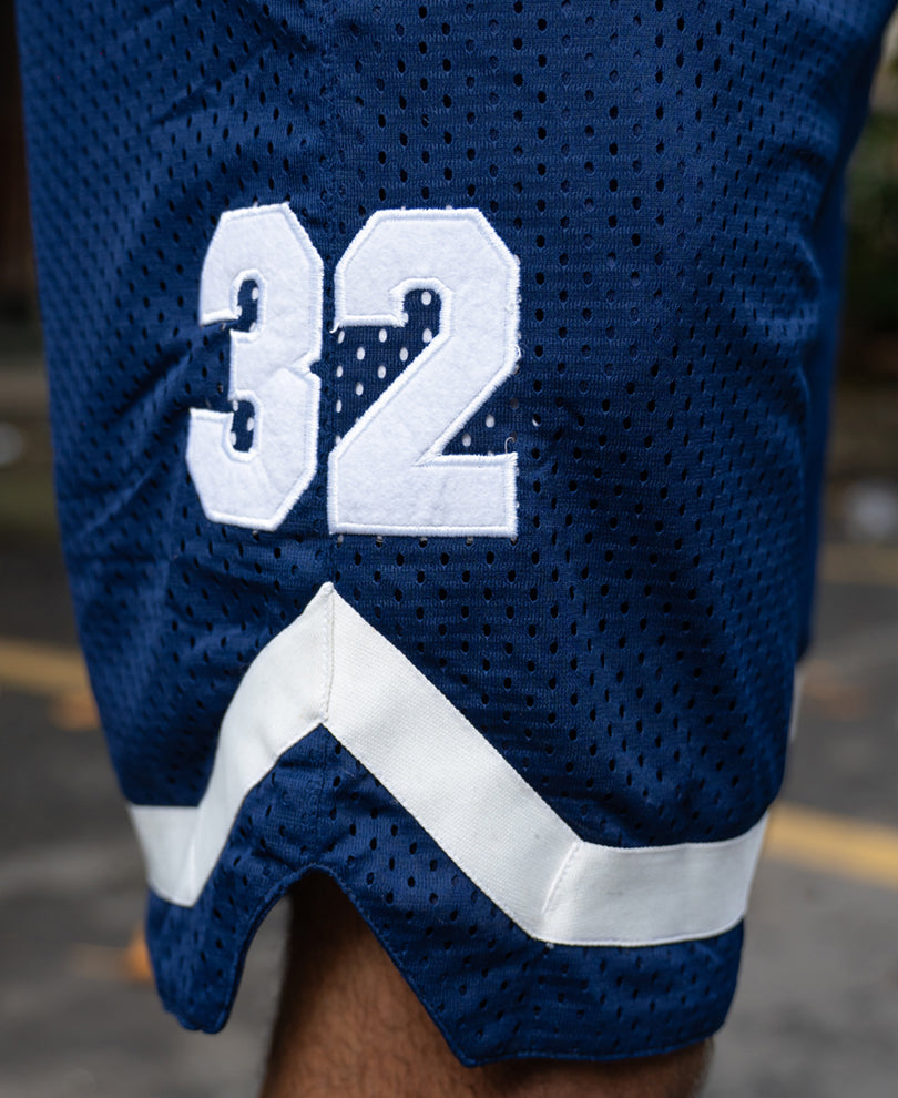 Navy Embroidered Mesh Short