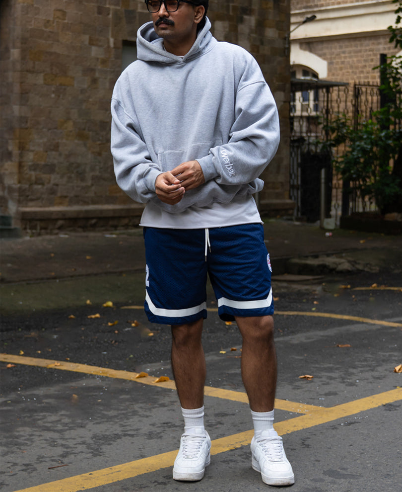 Navy Embroidered Mesh Short