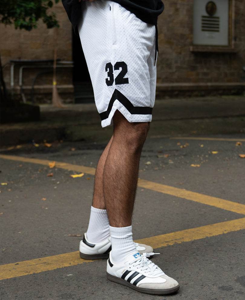 White Embroidered Mesh Basketball Shorts