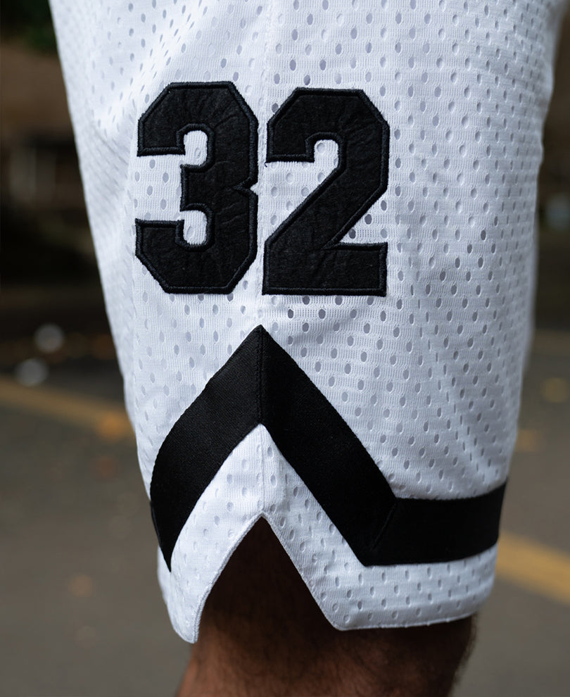 White Embroidered Mesh Basketball Shorts