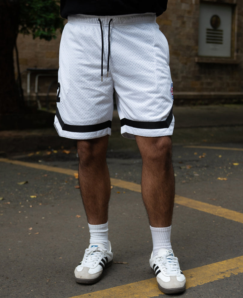 White Embroidered Mesh Basketball Shorts