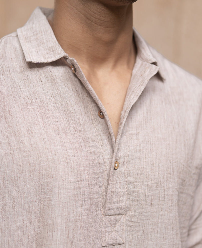 Dark Beige Slub Kurta Shirt