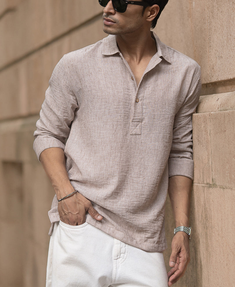 Dark Beige Slub Kurta Shirt