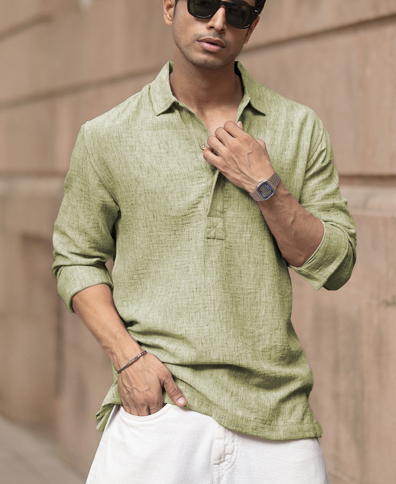 Green Slub Kurta Shirt
