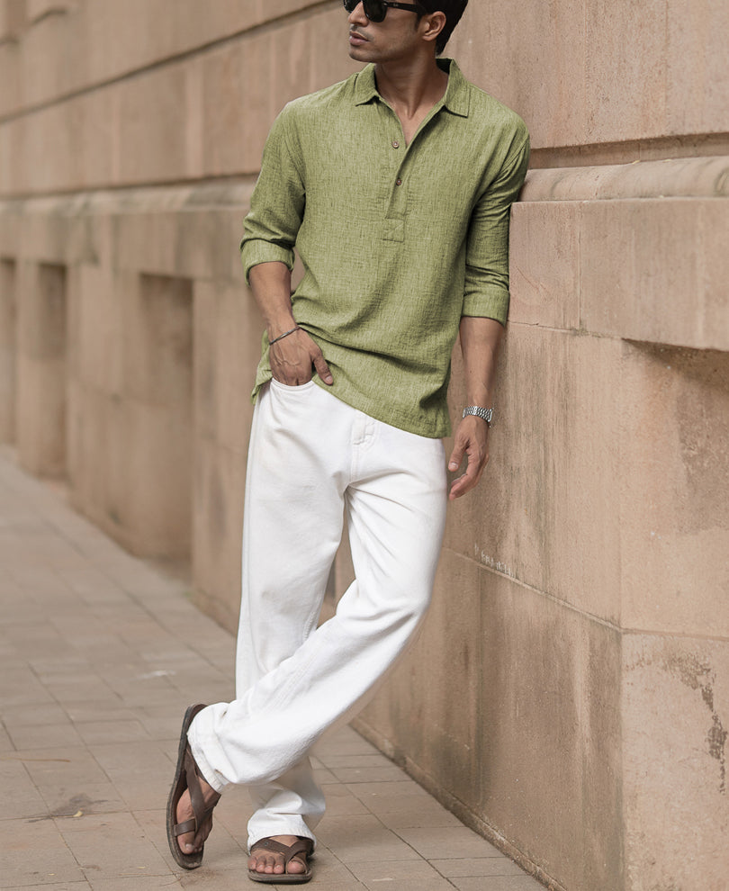 Green Slub Kurta Shirt