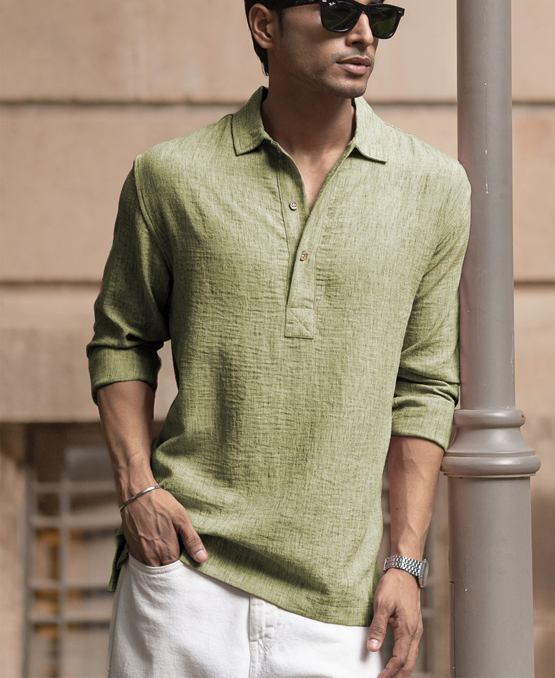 Green Slub Kurta Shirt